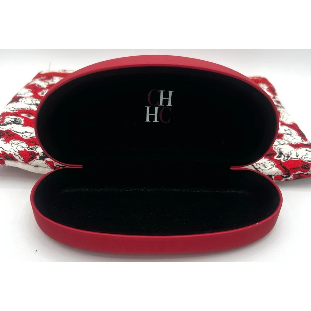Caroline Herrera Red Matching Glasses Case and Large Makeup Bag Puppies Lot